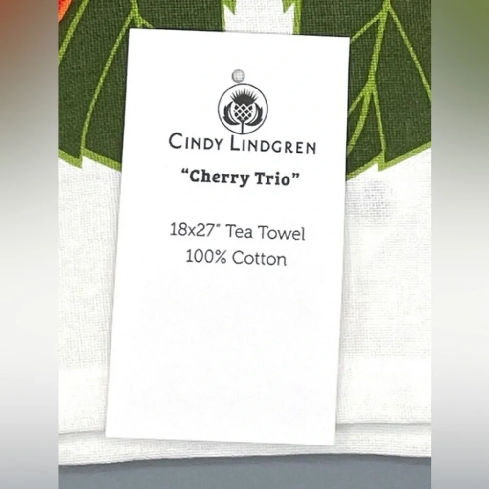 NWT Cindy Lindgren Cherries, Cherry Trio kitchen Tea Towel. 100% cotton